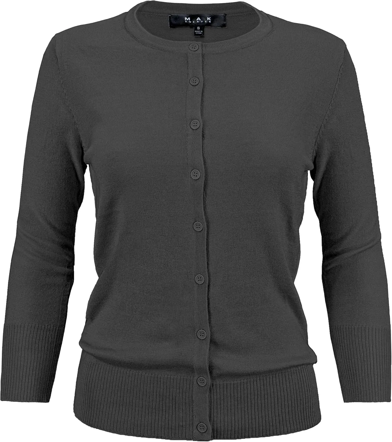 YEMAK Women's Knit Cardigan Sweater  3/4 Sleeve Crewneck Basic Classic Casual Button Down Soft Lightweight Top (S-3XL)