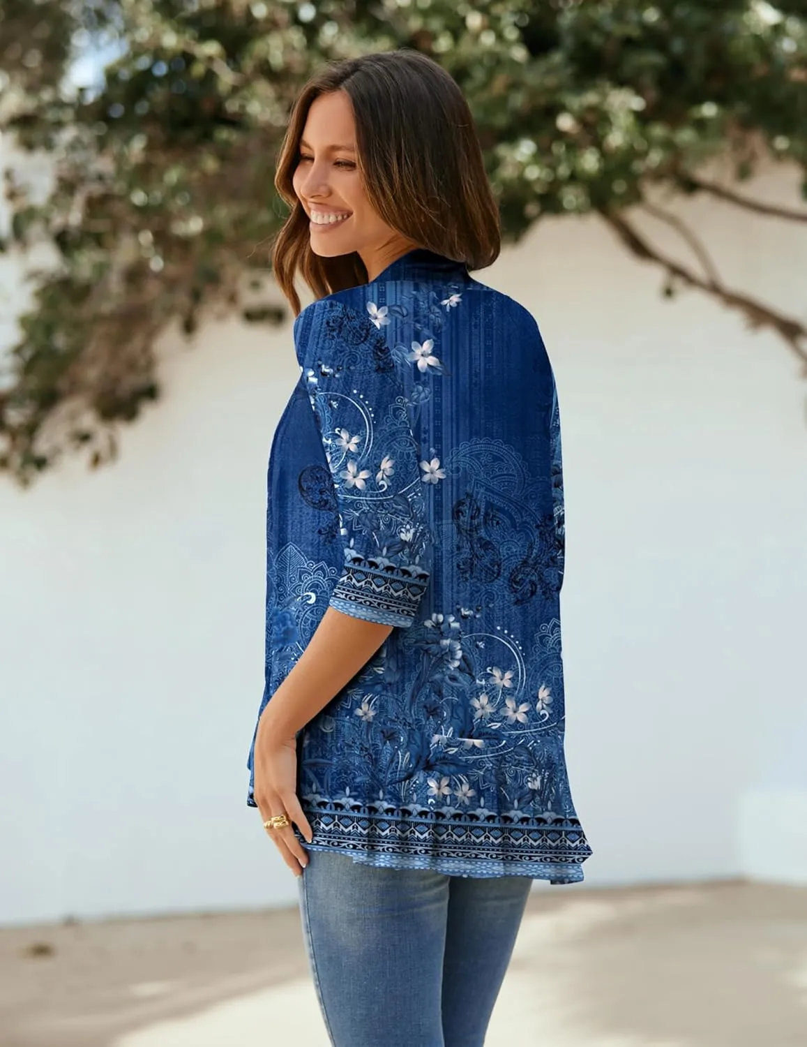 Zeagoo Women's Open Front Cardigan 3/4 Sleeve Draped Ruffles Soft Knit Sweaters S-3XL