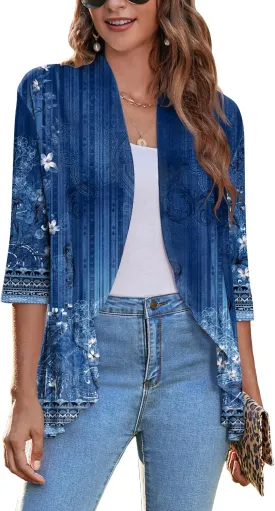 Zeagoo Women's Open Front Cardigan 3/4 Sleeve Draped Ruffles Soft Knit Sweaters S-3XL